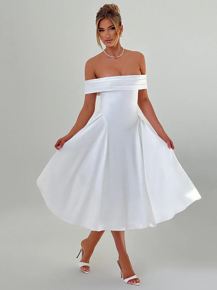 Off-Shoulder A-Line Midi Dress - Inbal