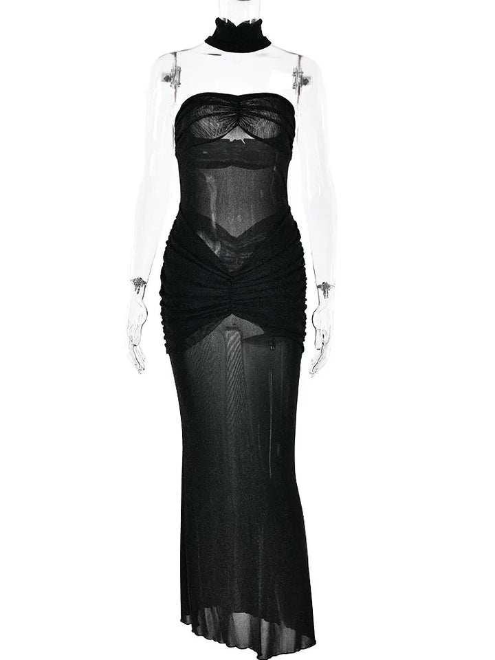 Strapless Maxi Dress with Glitter Mesh and Ruching Detail - Haisley
