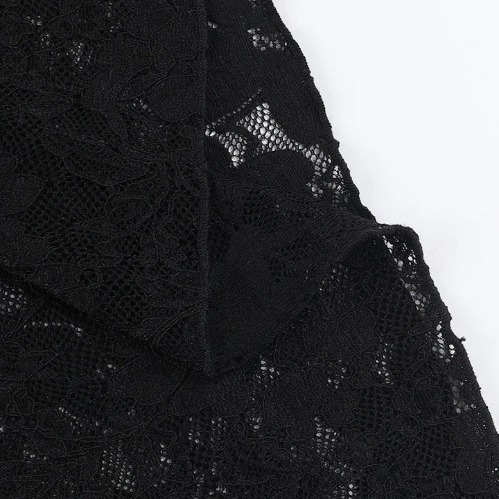 Lace Maxi Dress with Open Back and Draped Collar - Vanilia