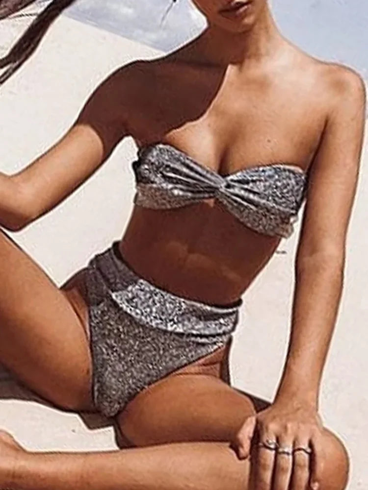 Strapless Glitter Bikini with High-Cut Brazilian Bottom - Emily