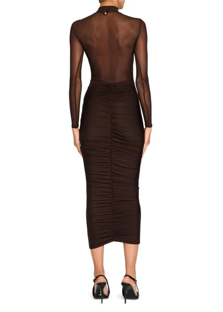 Fitted midi dress with ruching and mesh design - Miren