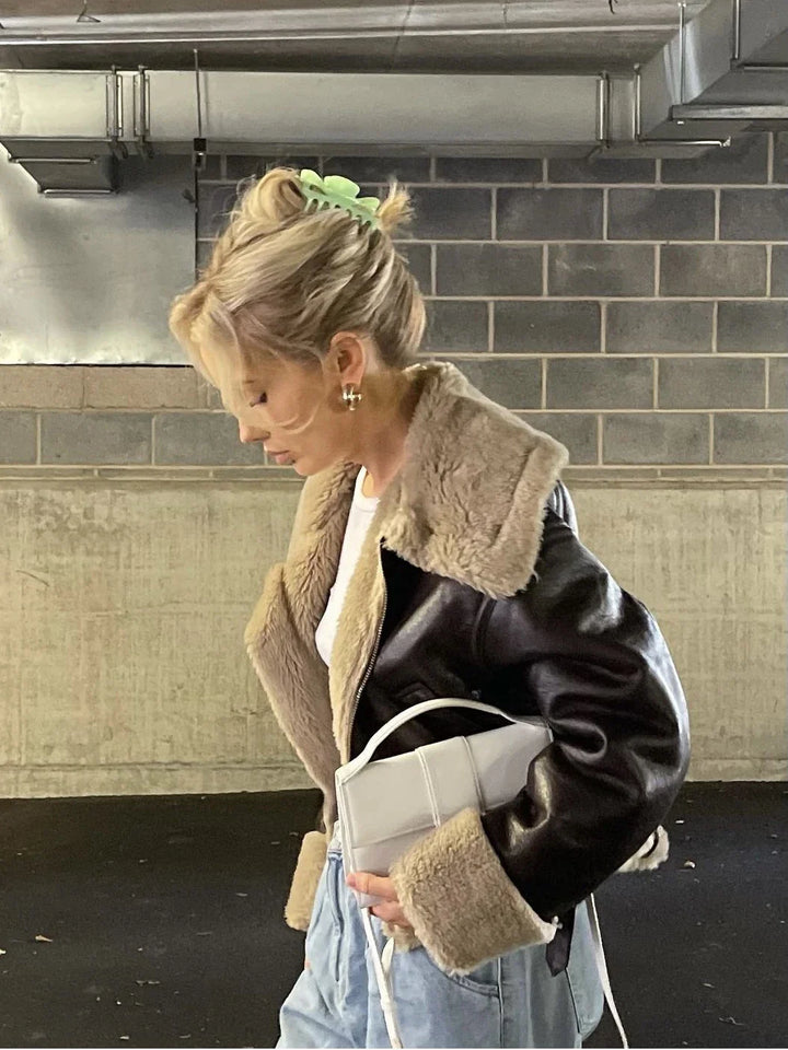 Leather Coat with Fur Lining - Candy