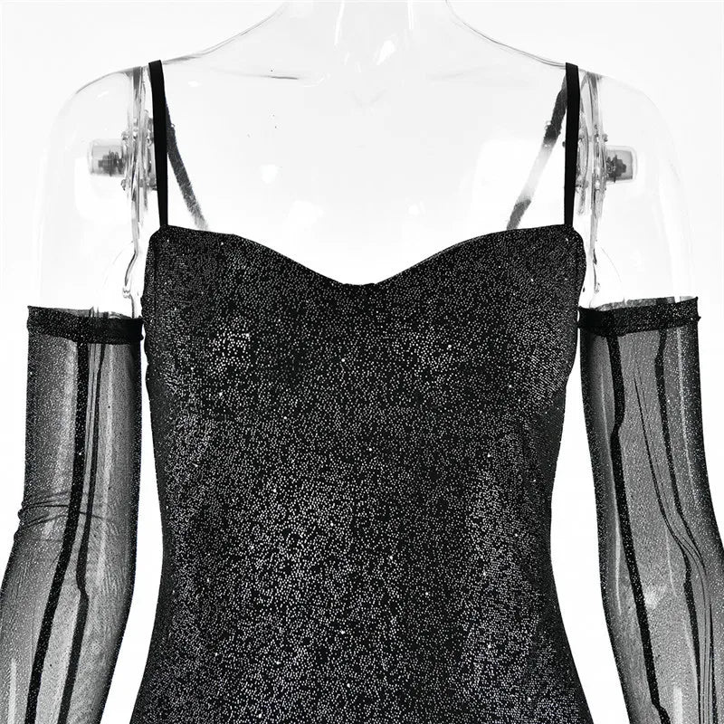 Sequin mini dress with ruffle design and matching gloves - Brooke