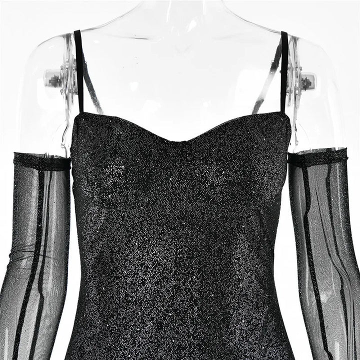 Sequin mini dress with ruffle design and matching gloves - Brooke