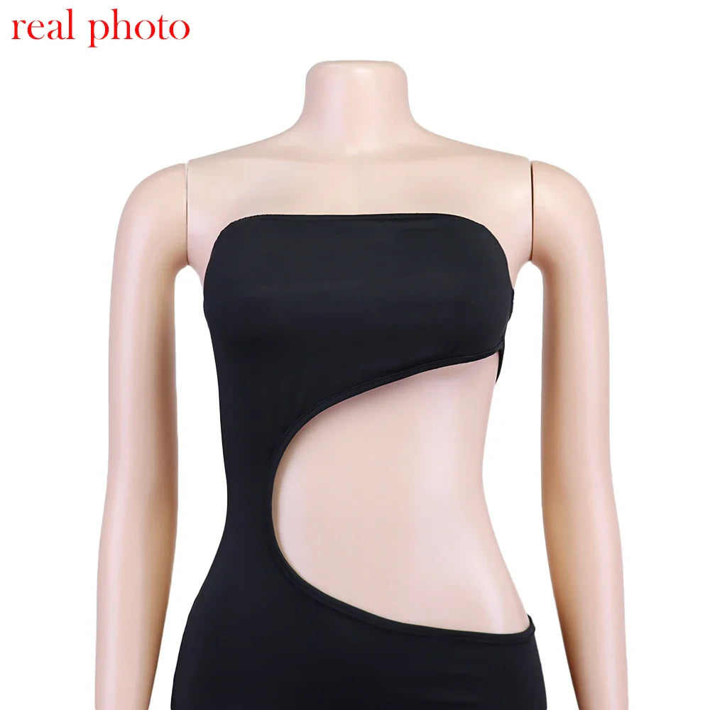 Strapless Midi Dress with Exposed Midriff - Ryan