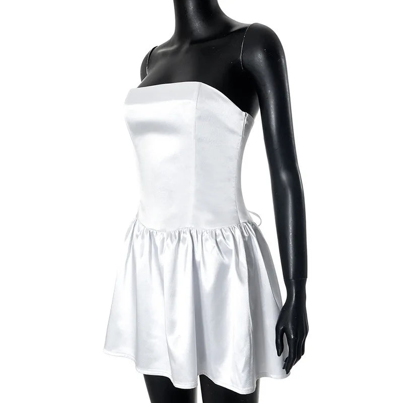 Strapless Satin Mini Dress with Back Ties - Millie