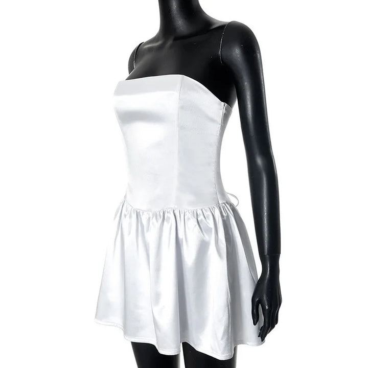 Strapless Satin Mini Dress with Back Ties - Millie