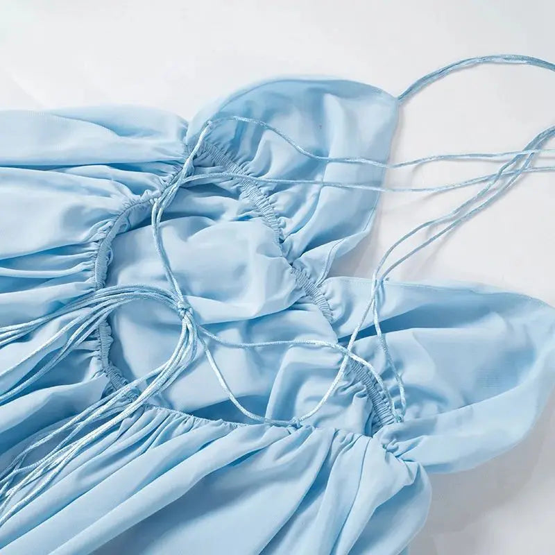 Ruffled Chiffon Mini Dress with Back Ties - Tulum