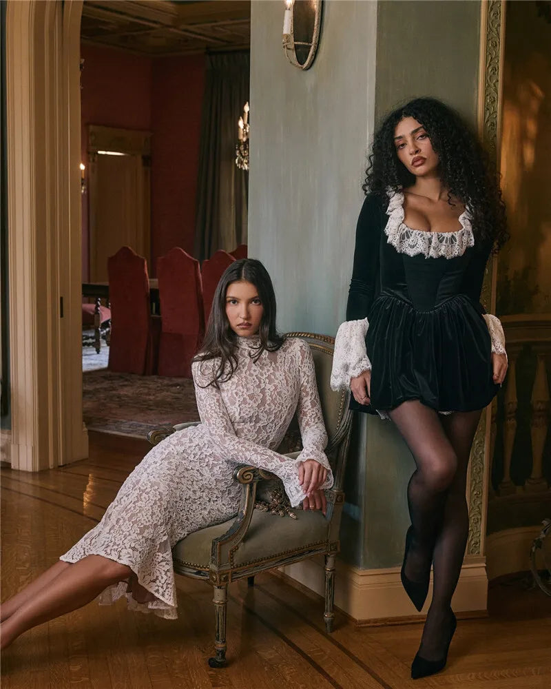 Midi lace dress with half turtleneck - Avia