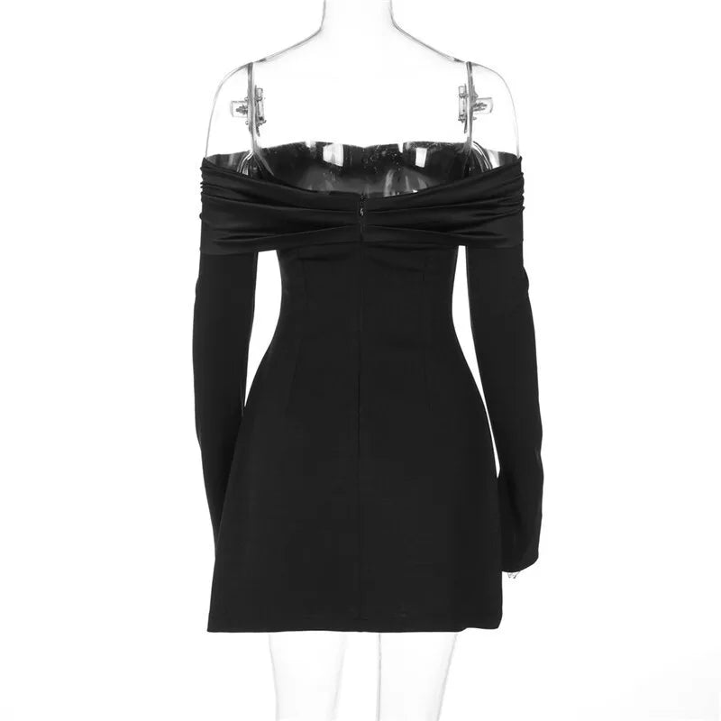 Mini A-line dress with off-shoulder and button decoration - Milian