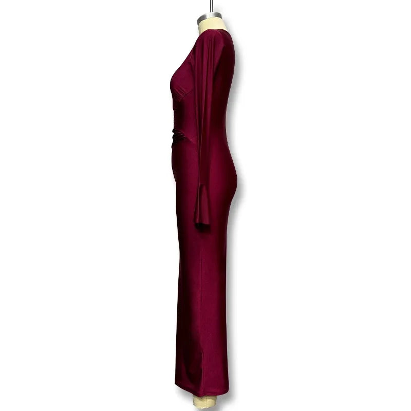 Ruched Shiny Fabric and Shaping Maxi Dress - Anahel