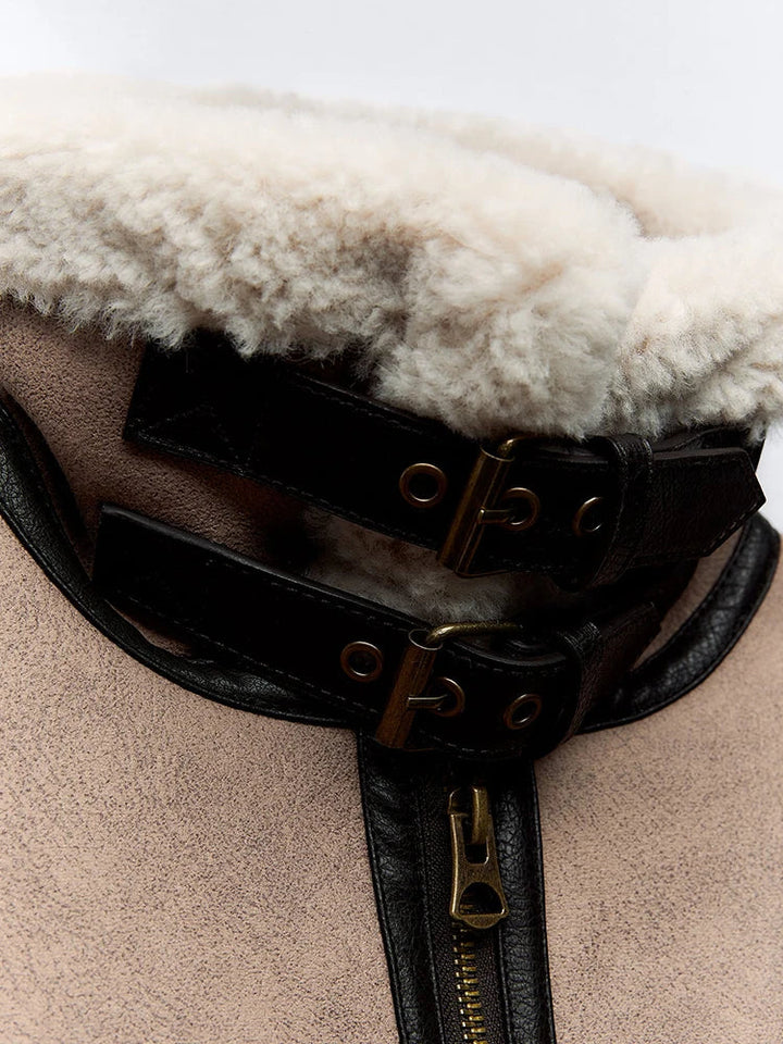 Short suede jacket with inner fur and leather belt decoration - Philip