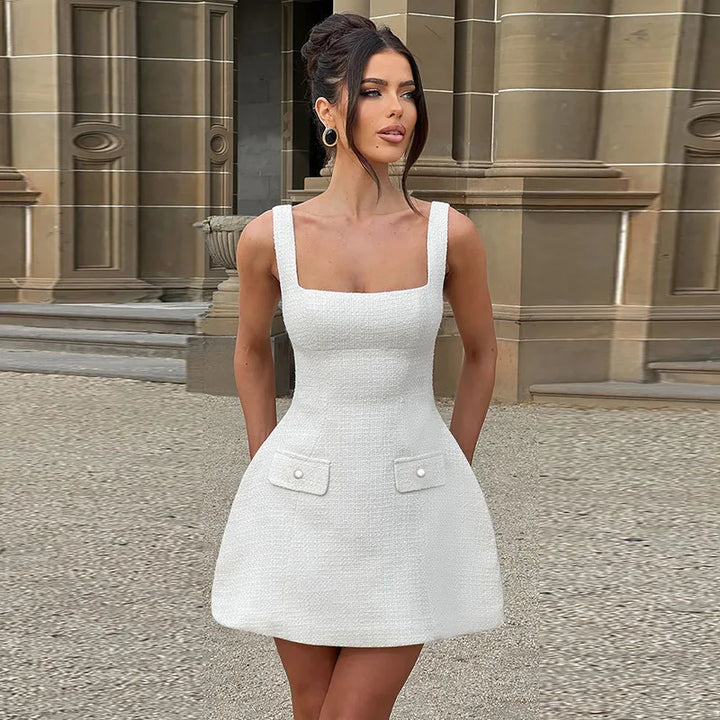 Woven mini dress in A-line cut with pocket decoration - Mili
