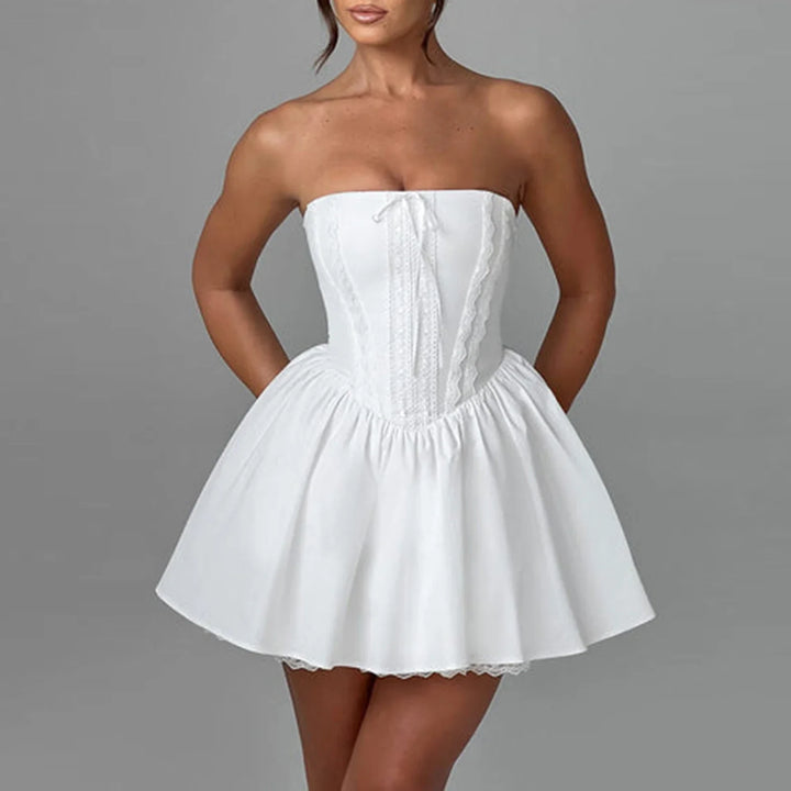 A-Line Mini Dress with Back Tie for Waist Fit, Country Style - Reya