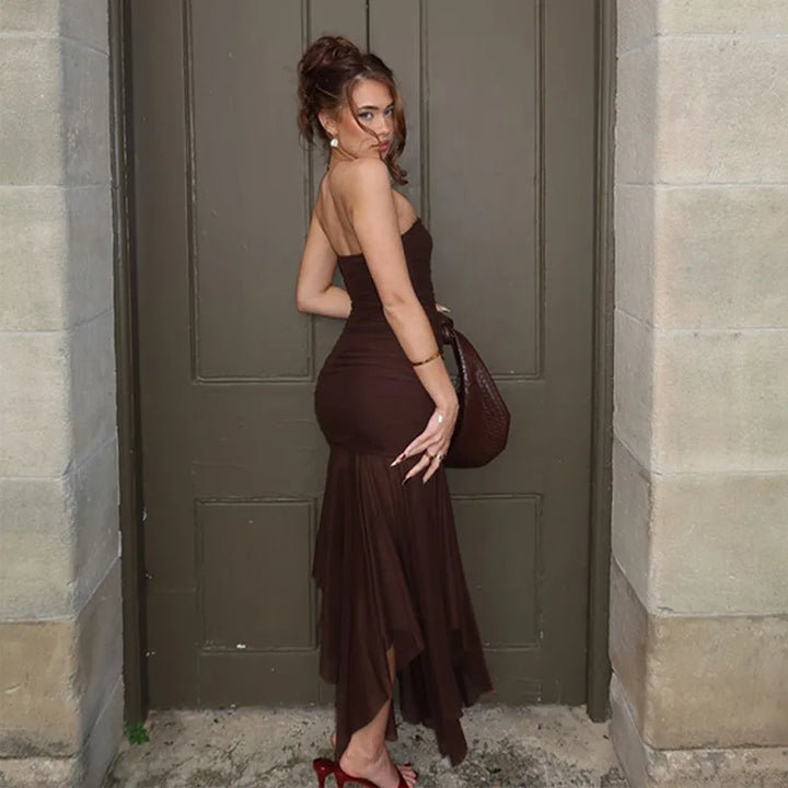 Strapless Maxi Dress with Chiffon Detail - Sicily