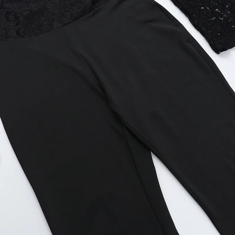 Jumpsuit with Lace Top and Shaped Fabric Pants, Open Back Design - Viviana
