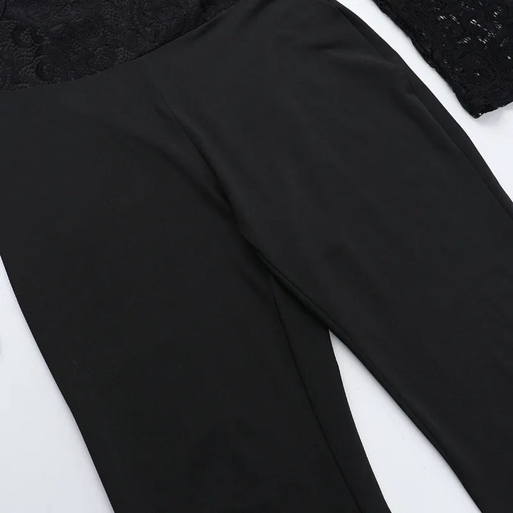 Jumpsuit with Lace Top and Shaped Fabric Pants, Open Back Design - Viviana