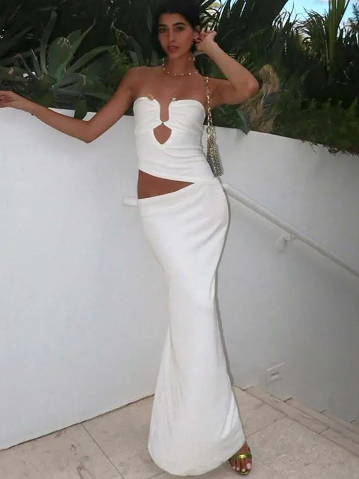 Maxi strapless dress with cut style and buckle detail - Tai