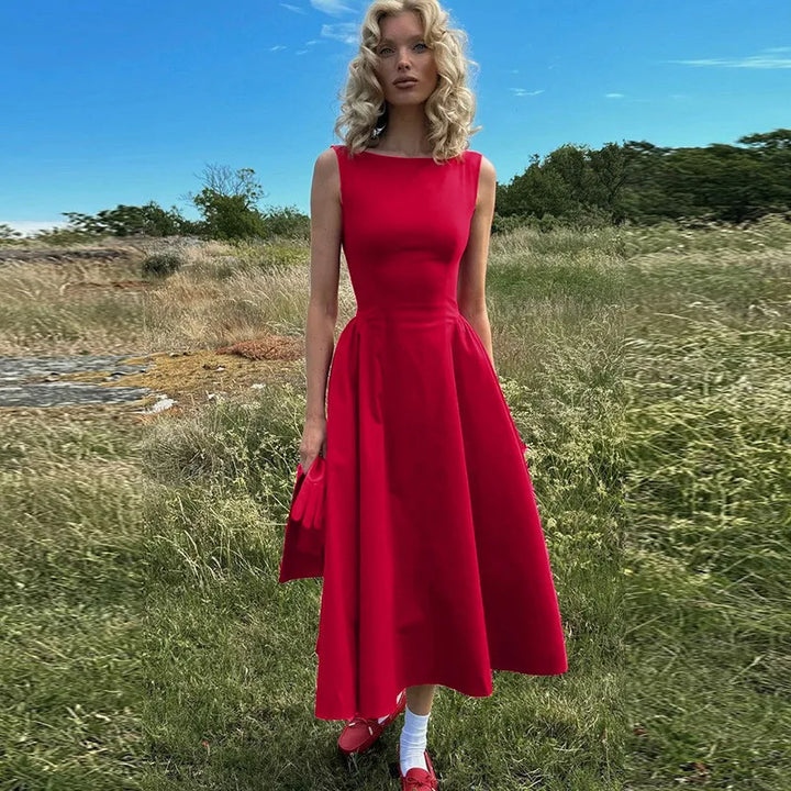 Midi open back dress in A-line cut - Heidi