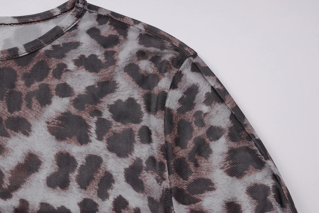 Leopard Chiffon Mini Dress with Opaque Hem - LEO