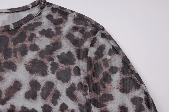 Leopard Chiffon Mini Dress with Opaque Hem - LEO