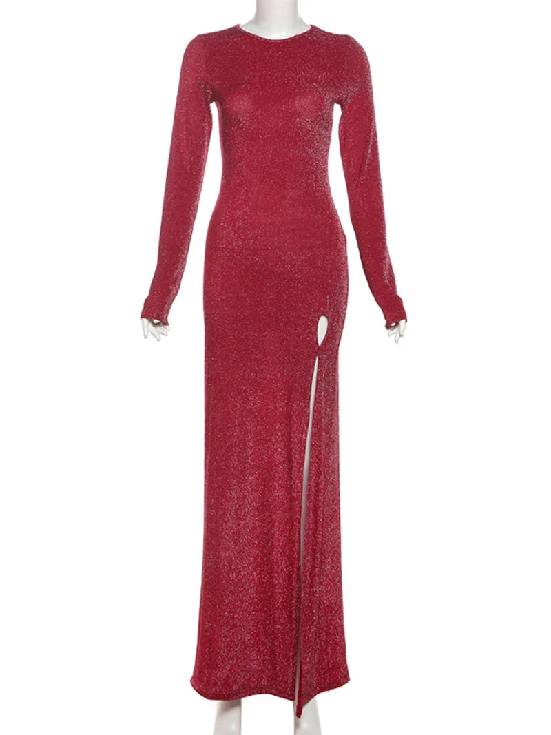 Sequin Maxi Dress with Deep Slit Design - Harlow