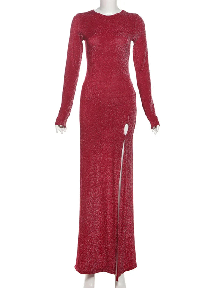 Sequin Maxi Dress with Deep Slit Design - Harlow