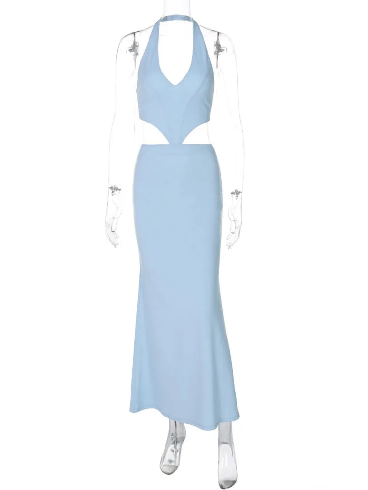 Open Back Maxi Dress - Light Blue