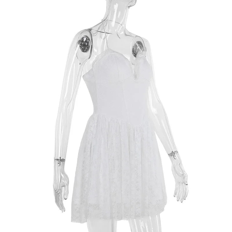 A-Line Lace Mini Dress with Neck Tie - El