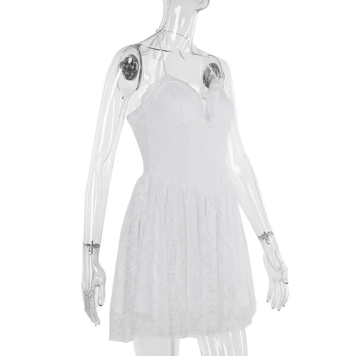 A-Line Lace Mini Dress with Neck Tie - El