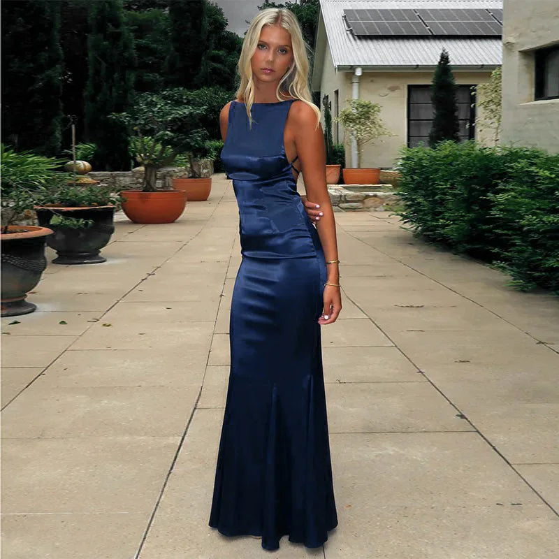 Maxi satin dress with open back - Rain