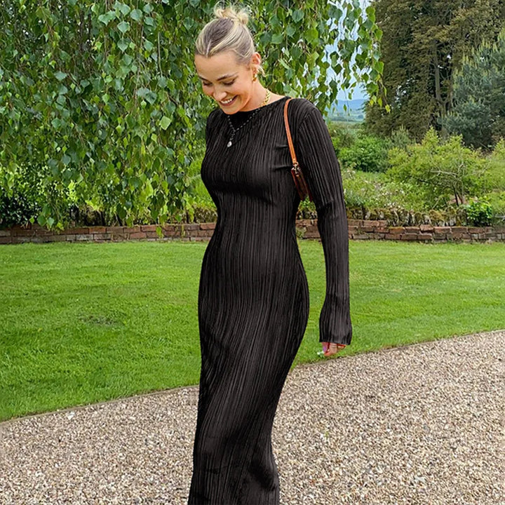Ruched Shiny Fabric Maxi Dress - Abigail