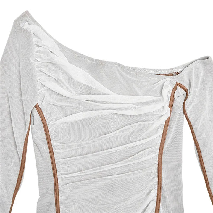 Midi ruched dress with asymmetrical neckline - LOV