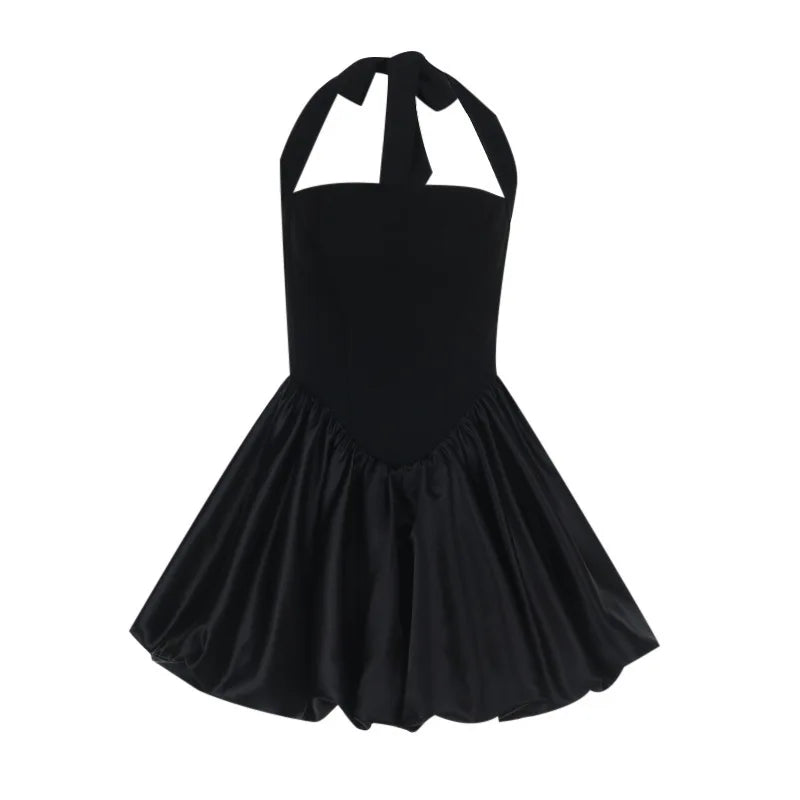 Balloon Mini Dress with Neck Tie and Satin Skirt - Mikaela