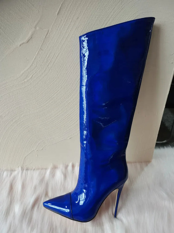 High Pointed Toe Heel Boots with Glossy Leather Design - Sloane
