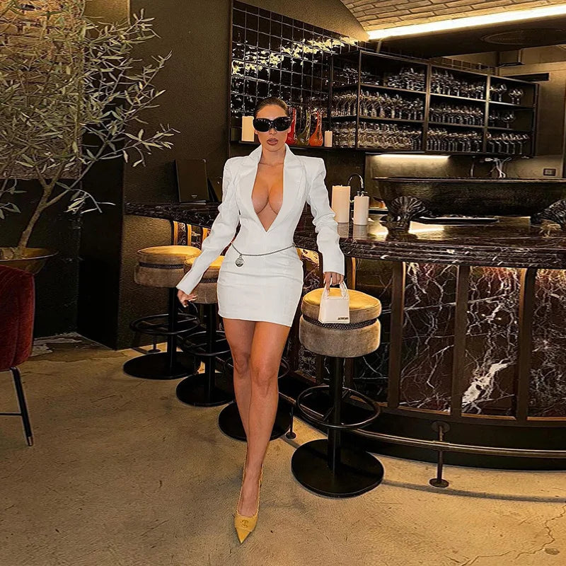 Tailored mini dress with deep V neckline - Hailey