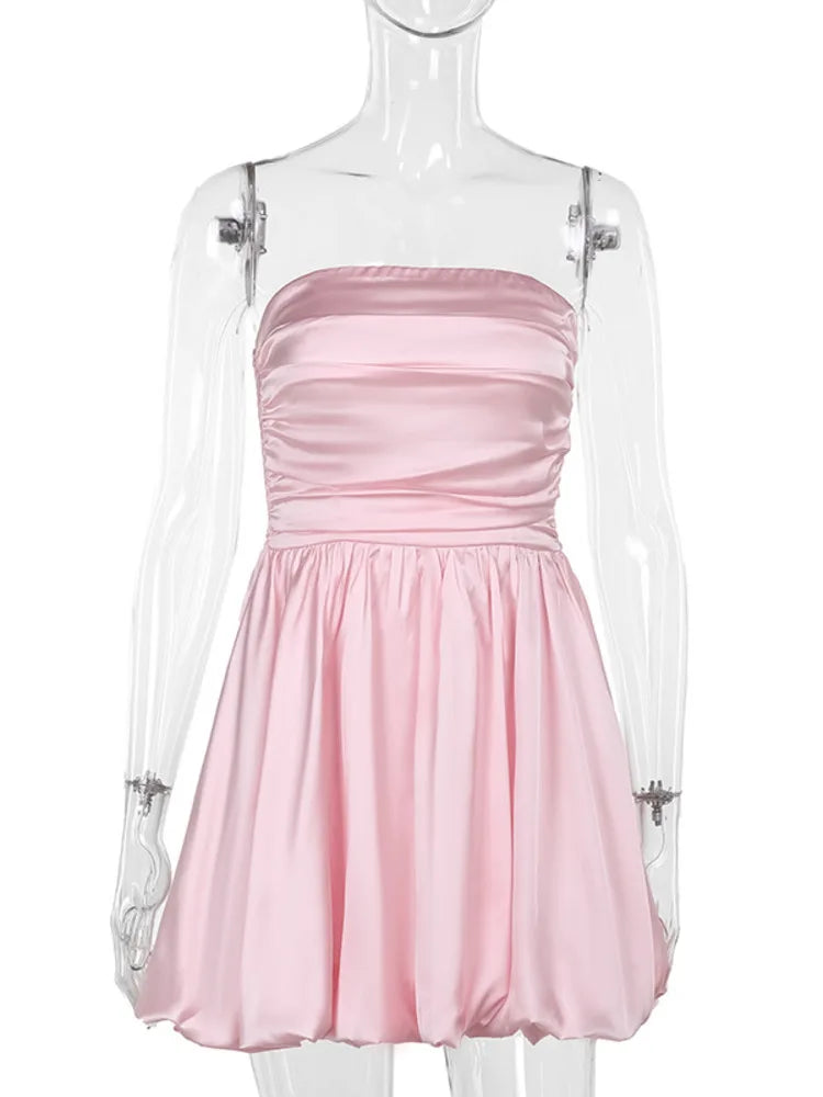 Balloon Cut Strapless Satin Mini Dress - Jimmy