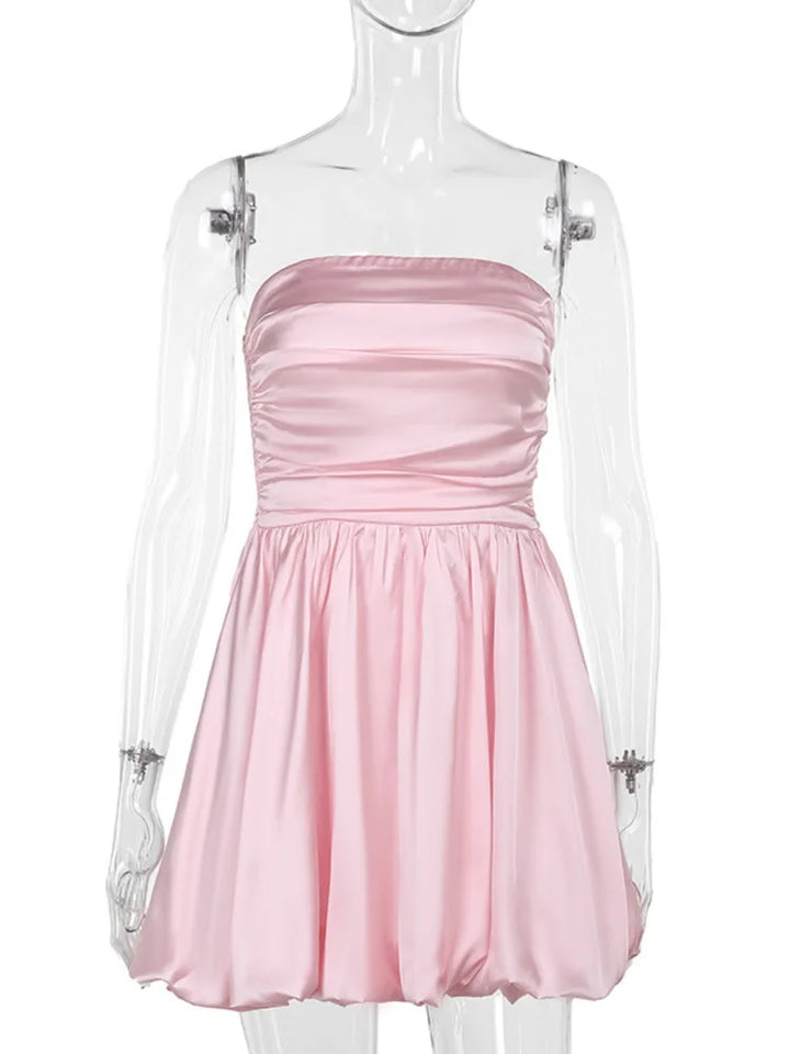 Balloon Cut Strapless Satin Mini Dress - Jimmy