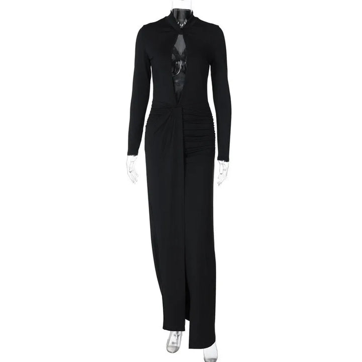 Maxi Dress with Deep Cutout and Slit Design - Athena