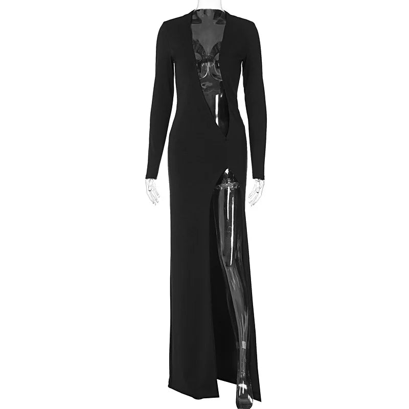 Maxi Dress with Deep V-Neckline and Deep Slit - Laila