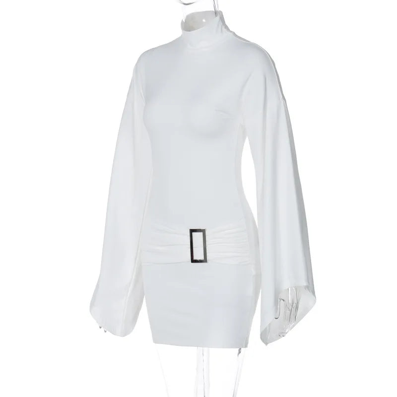 Golf Mini Dress with Belt Detail and Puff Sleeves - Moral