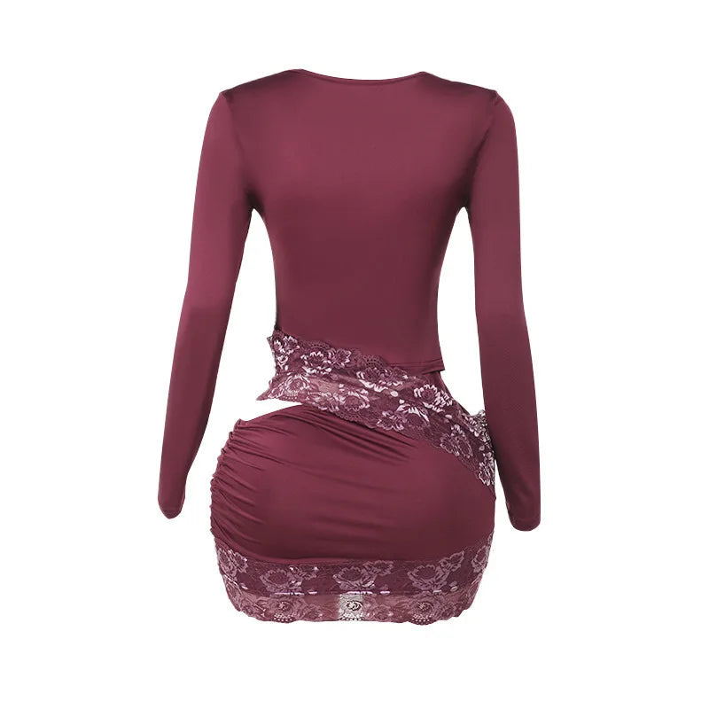 Fitted mini dress with cutouts and lace decoration - Mika
