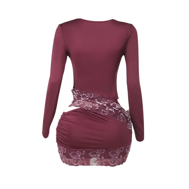 Fitted mini dress with cutouts and lace decoration - Mika