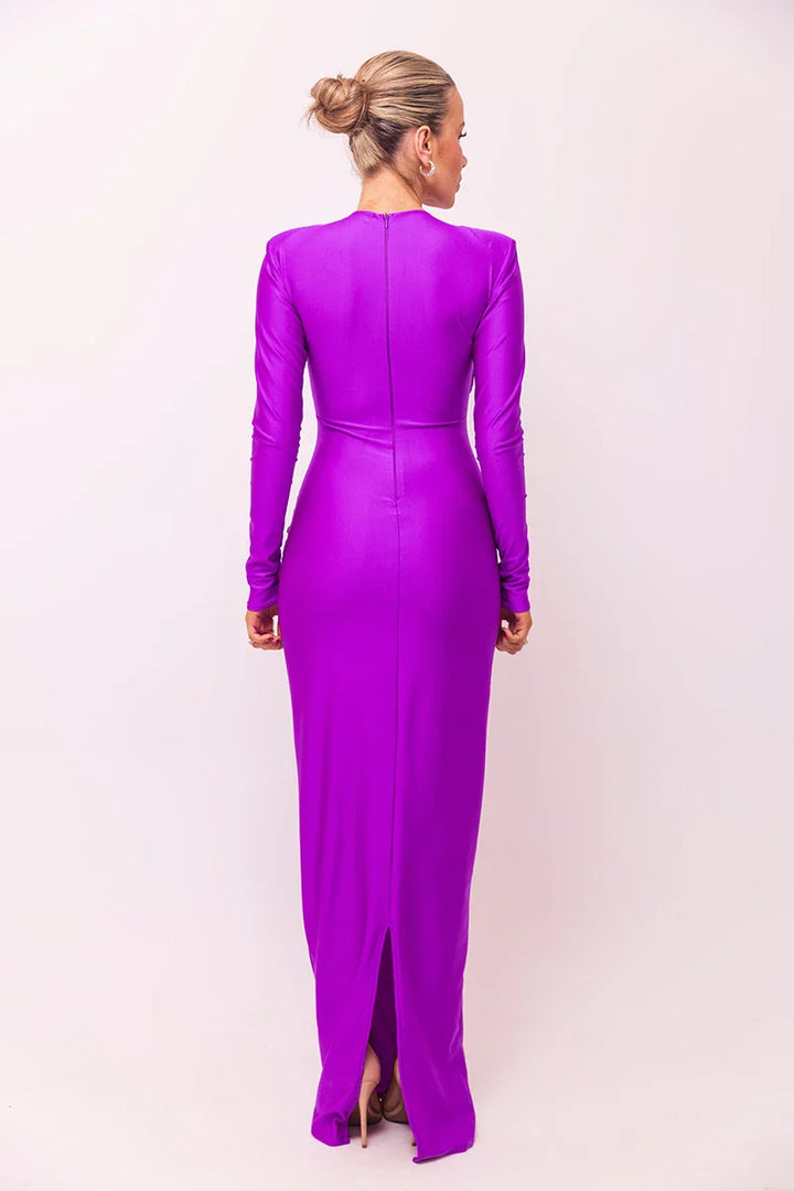 Shaping Fabric Maxi Dress with Ruched Decoration and Rhinestone Buckles - Sadie
