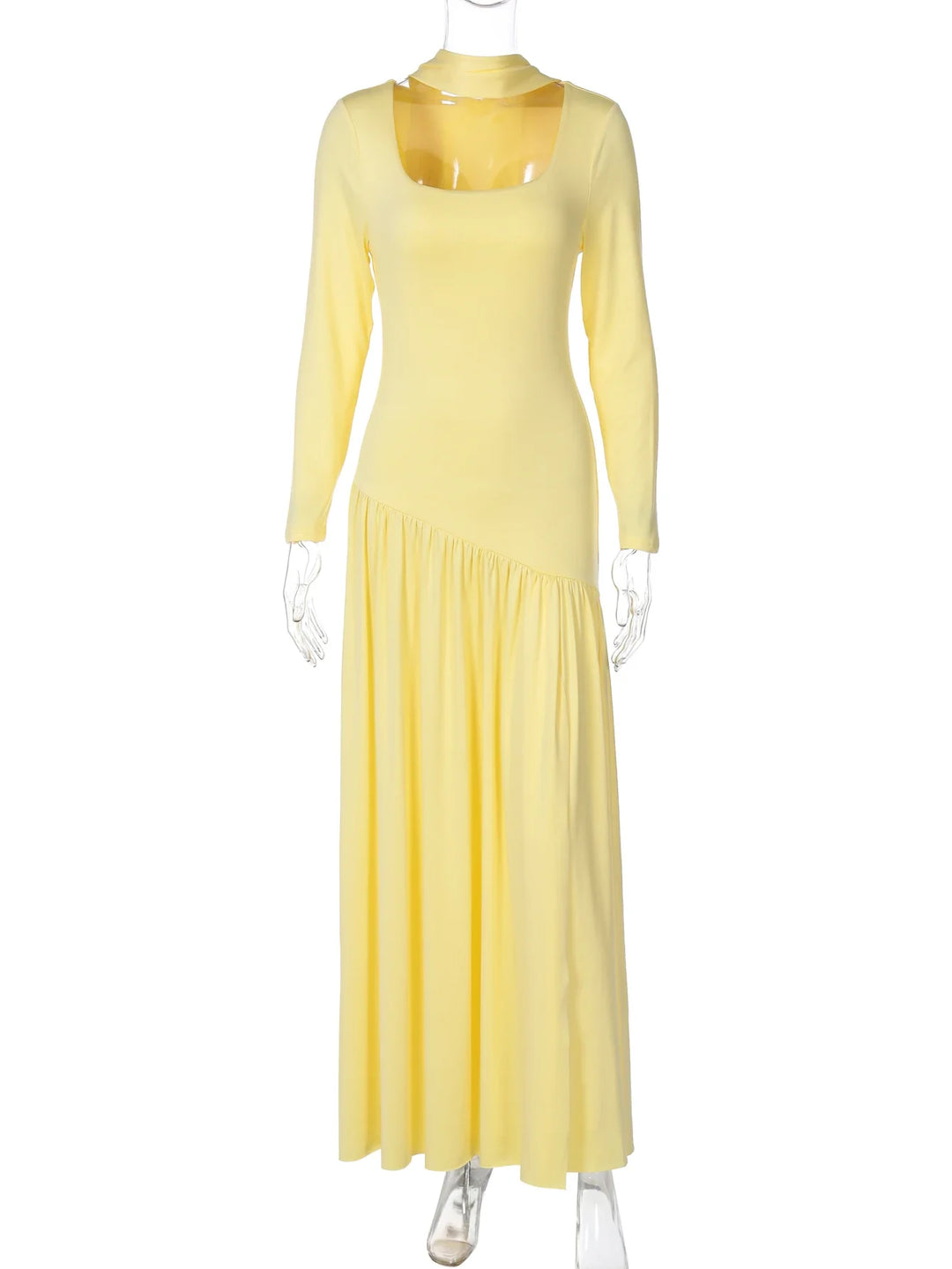 Elegant Maxi Dress with Slit and Scarf Decoration - RONA LI