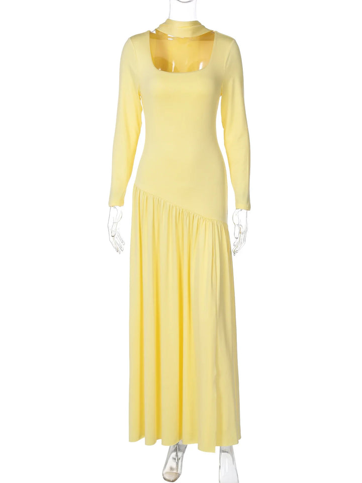 Elegant Maxi Dress with Slit and Scarf Decoration - RONA LI