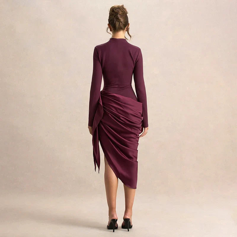 Midi Dress with Satin Design and Asymmetric Length - NIRA