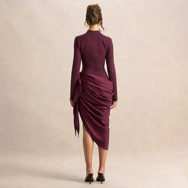 Midi Dress with Satin Design and Asymmetric Length - NIRA