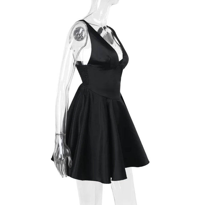 Fitted satin mini dress with waist detail in A-line shape - Dulce