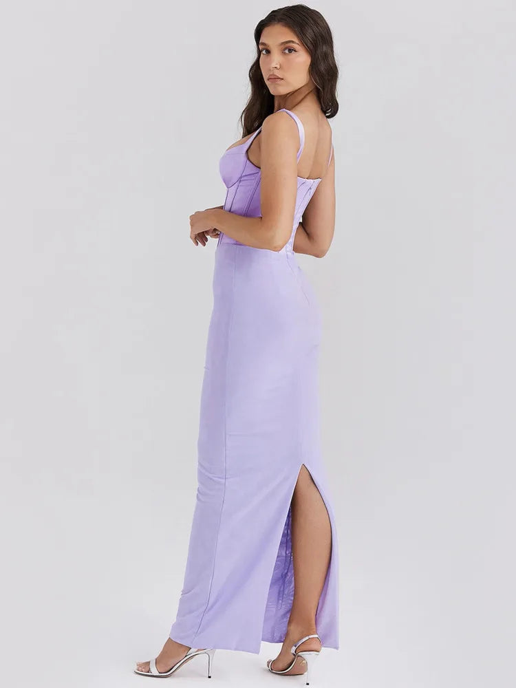 Mesh Maxi Dress with Satin Corset Design - Mariam